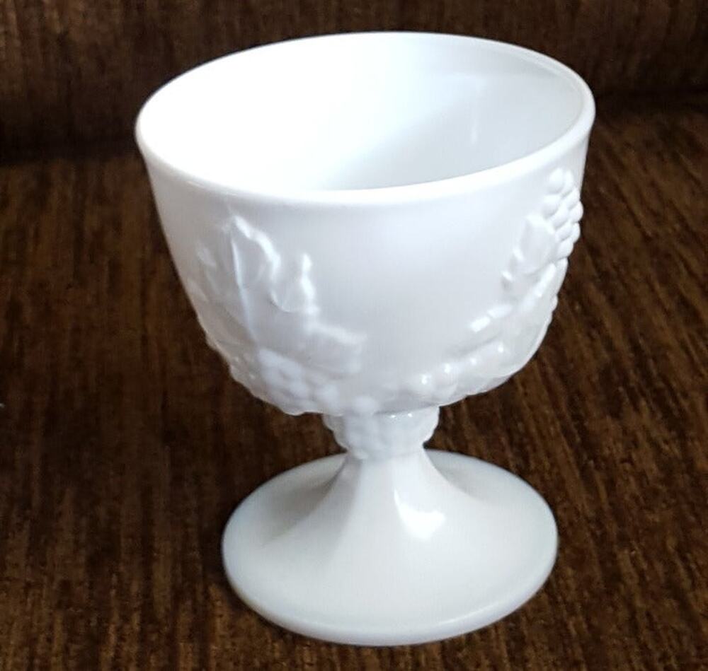 Vintage rare milk glass cordial or wine goblet 4” tall